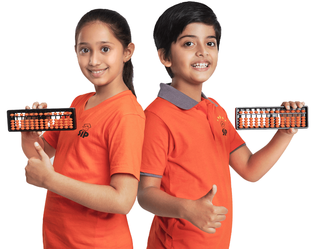 Students holding abacus boards